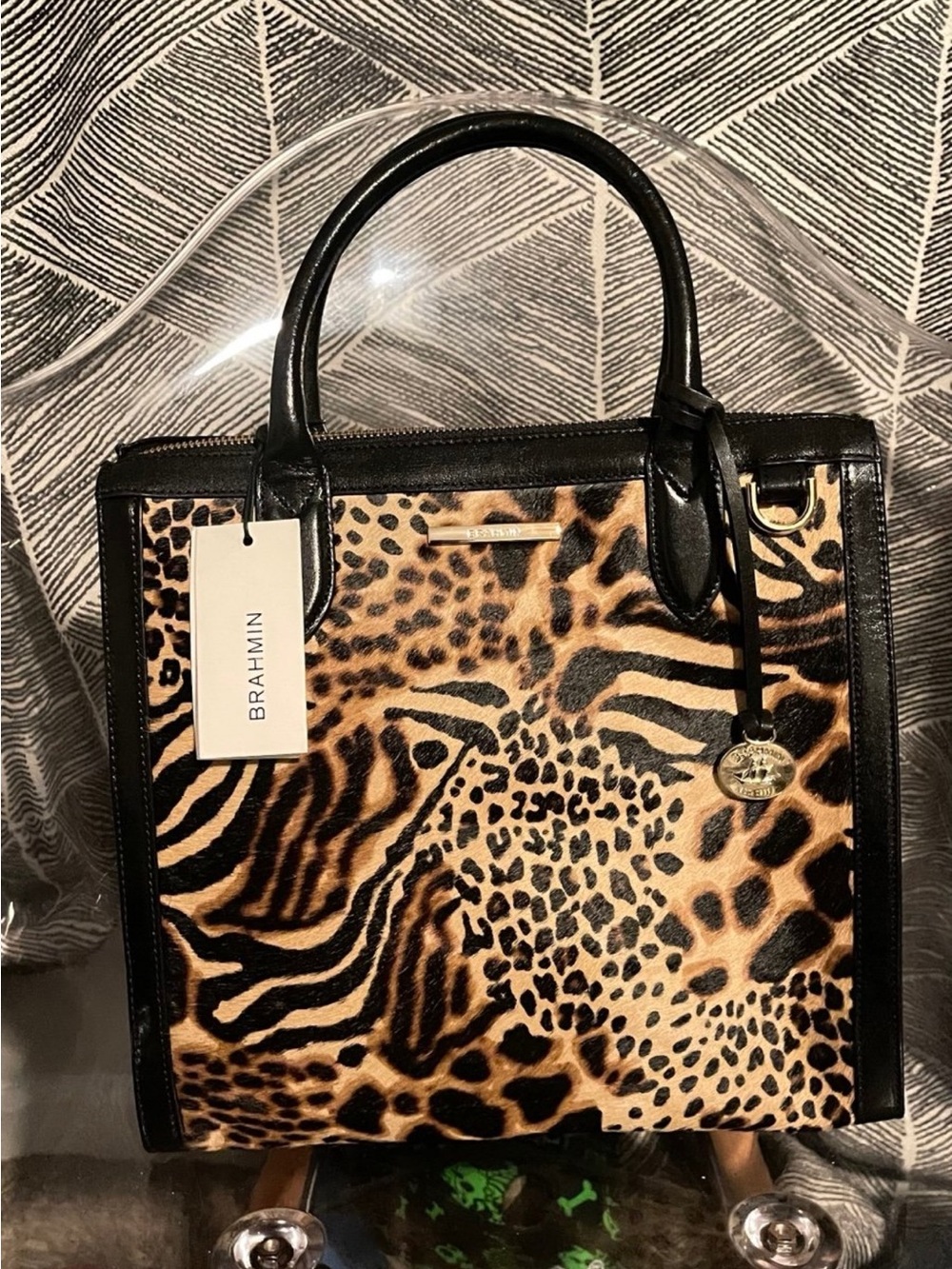 Brahmin Animal Print Satchel with Black Trim - Picture 6 of 14